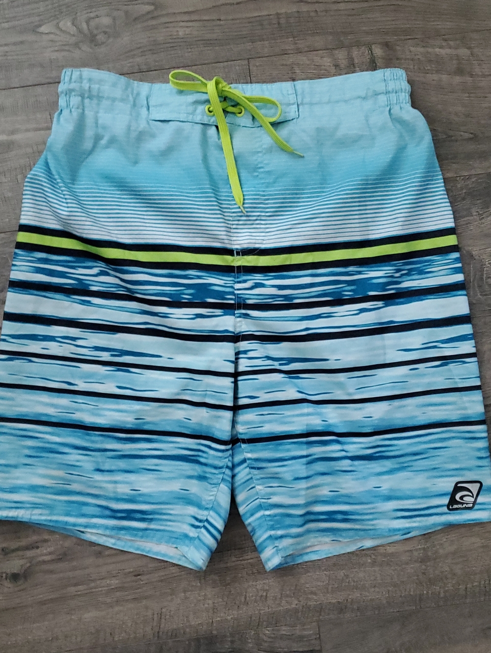 Laguna B Blue & Lime Stripe Swim Shorts